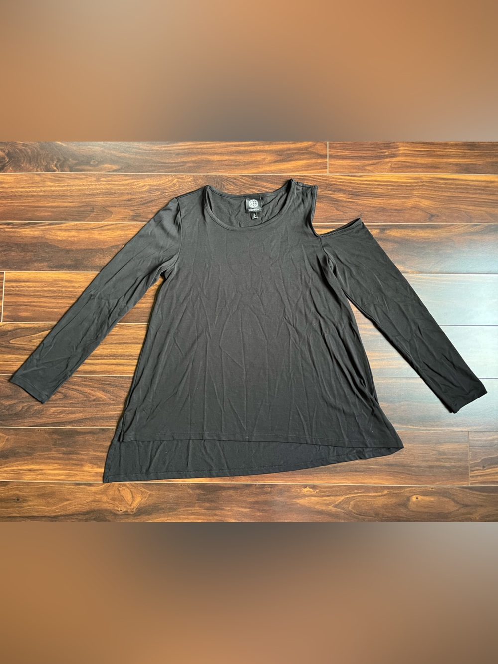 Bobeau Black Scoop Neck One Open Shoulder Long Sleeve Top, S, NWOT